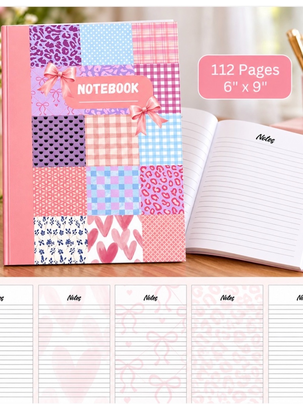 Pink Patchwork Notebook - Lined 6" x 9"